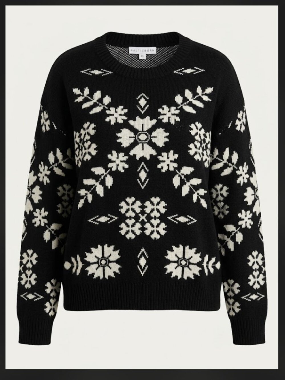 NWT Baltic Born Elsa Snowflake Knit Sweater Black Off White XL